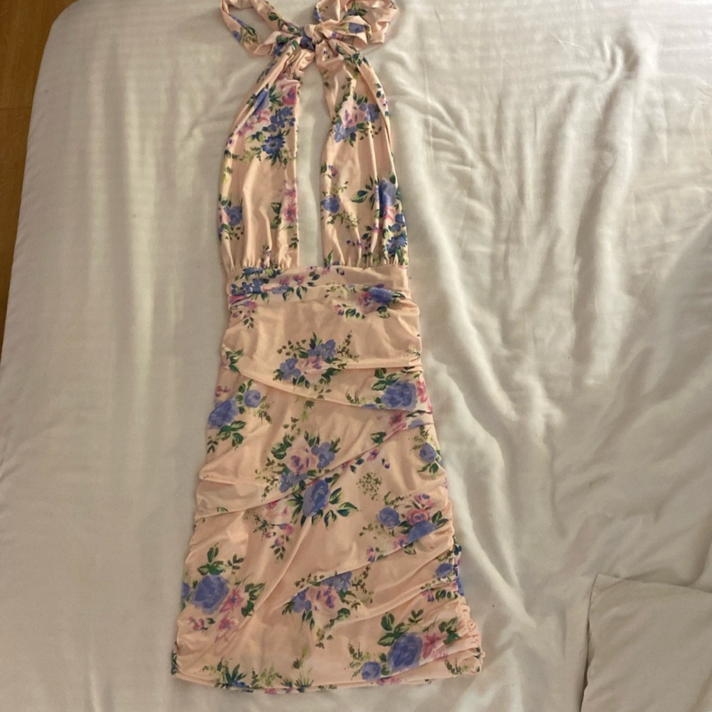 Zara pink flower halter dress